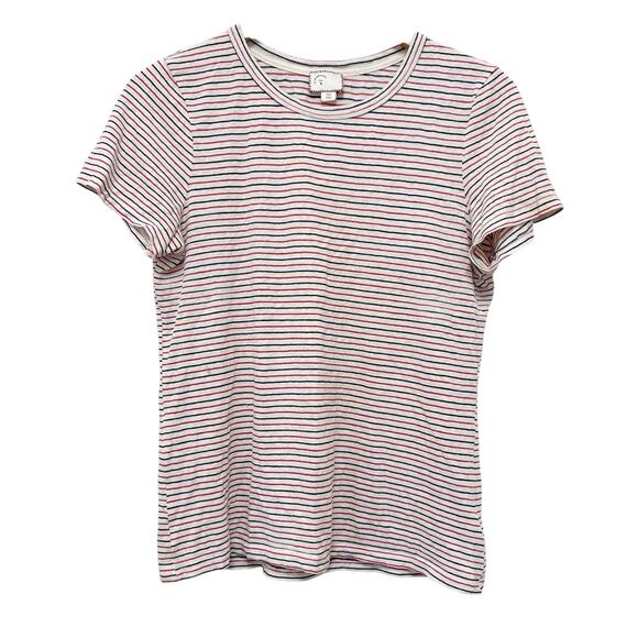 By Anthropologie Red White Blue Striped Hemp Organic Cotton T Shirt Sz S - Picture 1 of 4